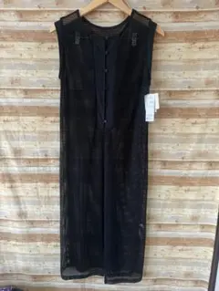 ブラックメッシュノースリーブロングワンピース M