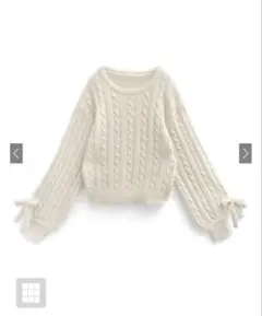 リボンケーブル編みショート丈ニットトップス