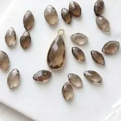 スモーキークォーツ 宝石質 ドロップビーズ セット ネックレス ピアス 16