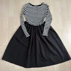 coca ストライプ切替長袖ワンピース