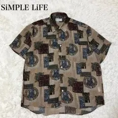 SiMPLE LiFE 半袖シャツ 総柄 レトロ ヴィンテージ 個性的 海外