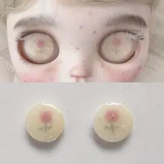 ドール用アイチップ クリーム色花柄