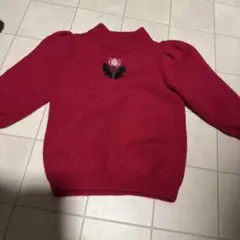 赤い花刺繍のハイネックセーター　レトロ