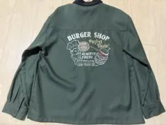 ワークシャツ　ボーリングシャツ　アメリカ、ハンバーガーショップ風デザインMサイズ