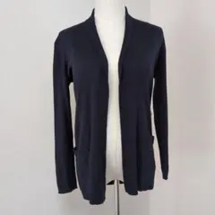 index ネイビー ロングカーディガン リブ編み M