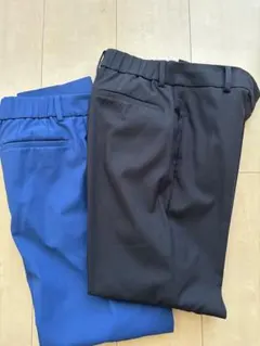 PLST リネンブレンドスティックパンツ 青 黒 XS セット