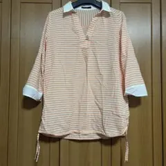 RULO ルーロ 七分袖シャツ チュニック オレンジ×白 ボーダー ストライプ