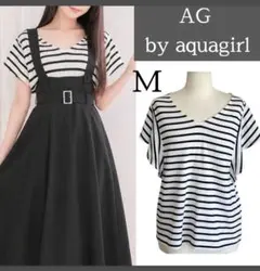 AG　ワールド　半袖　ボーダー　トップス　カットソー　夏　春　M　白　黒
