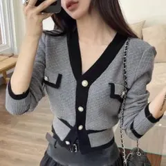 DAZY コントラストカラー　カーディガン　グレー