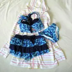 水着 ビキニ ラッシュガード 4点セット 青 花柄 水玉