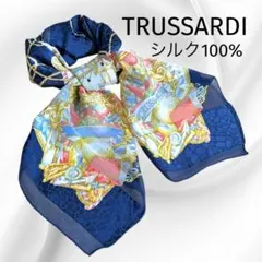 希少 トラサルディ TRUSSARDI ブルー スカーフ 大判 シルク100%のサムネイル