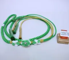 帯締め 正絹 花飾り 豪華金糸入 黄緑  NO32878