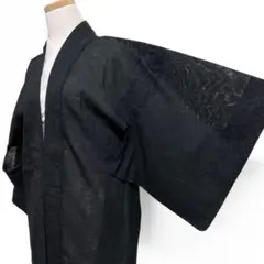 夏用　紗　羽織　身丈80　楓文様　黒地　正絹　着物　041b p