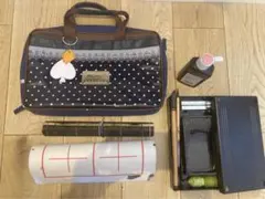 書道セット女の子墨滴フェルト下敷き巻き簾硯筆小筆半紙文鎮スペード柄小中学校