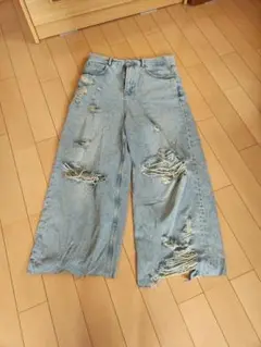 ZARA ダメージバギーデニム バギーパンツ スーパーバギー