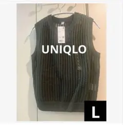 新品UNIQLWOMEN メッシュクルーネックショートセーターOlive L
