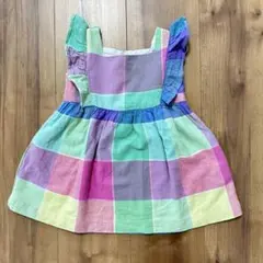 【美品】babyGAP 襟フリル チェック柄 ワンピース 90cm リネン混のサムネイル