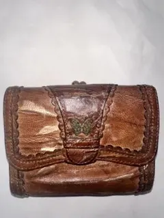 ANNA SUIブラウンレザーがま口財布 バタフライモチーフ