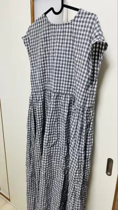 ノーブランド ノースリーブ ギンガムチェック ロングワンピース