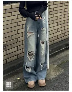 ダメージカットルーズデニムパンツ[cu525]
