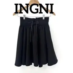 INGNI ハイウエスト レースアップ フレアスカート ブラックのサムネイル