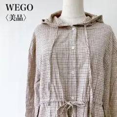 【美品】　ウィゴー　ドロストフードBIG7分袖シャツベージュチェック柄