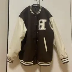 スタジャン　ブラウン　古着　スウェット　茶色　ジャケット　アウター