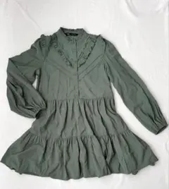ZARA ザラ ティアード フリル ワンピース グリーン　Ｍサイズ