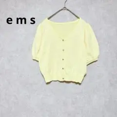カーディガン　レディース　甘め ショート丈　パフ袖　羽織　差し色　イエロー　F
