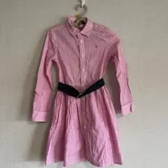 ピンクストライプ長袖シャツワンピース 120