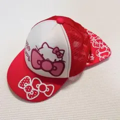【美品】キティちゃん キッズキャップ垂れ付き52cm ピンク メッシュ