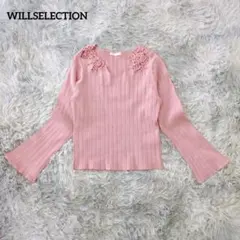 ウィルセレクション フラワーレース Vネックリブニット ピンク Mのサムネイル