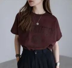 Bonjour sagan カレッジ刺繍ピグメントスウェットTシャツ　REDBR
