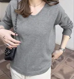神戸レタス Vネックニット 長袖 トップス　グレー　Mサイズ