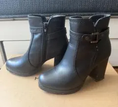 Bara バックルデザイン アンクルブーツ チャンキーヒール サイドジップ36