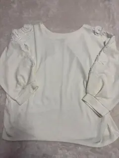 EMMA JAMES アイボリー 7分袖 花レース袖トップスLLサイズ