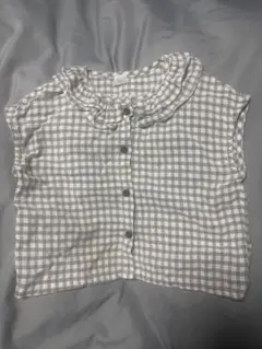 グレー・ホワイト ギンガムチェック柄 半袖シャツ 80