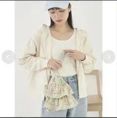 earth music＆ecology フリルツイード巾着バッグ　ミントグリーン