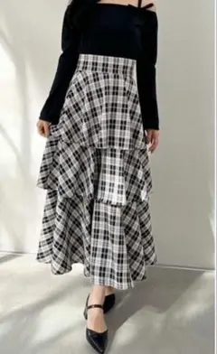 An MILLE アンミール ロングスカートフリルレイヤースカート チェック