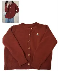 クマ刺繍 ニットカーディガン グレー SHEIN