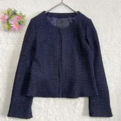 美品★ 【アンタイトル】 ツイード ノーカラージャケット （M） ネイビー