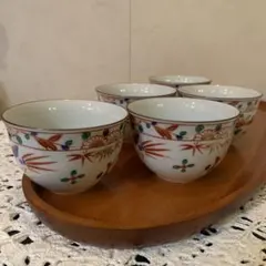 たち吉　橘吉　赤花絵　湯飲み5個セット　湯呑み　ゆのみ　湯のみ　金彩　花数奇