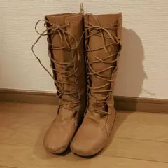 レースアップ 編み上げ ロングブーツ レディース　Mサイズ(23.5〜24cm)