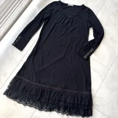 アクシーズファム♡ 裾フリルレース袖口薔薇ボタンレース長袖インナーワンピース♡黒