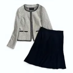 綺麗系 黒ツイードノーカラージャケット＆スカート　セレモニースーツママスーツ M