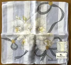 Burberrys 花柄シルクリネンハンカチ 59cm プチスカーフ