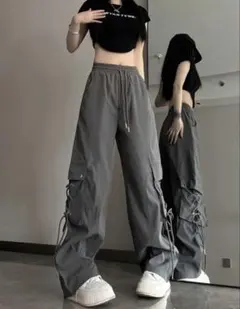 SHEIN L サイドレースアップ カーゴパンツ グレー