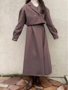 フェイクウール3Wayショート丈ジャケットXワンピースセット[tg570]