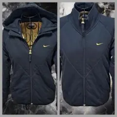 Y2K Nike フード付き 中綿ジャケット ジップアップ ゴールド刺繍 M