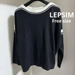 美品LEPSIM ボートネックニットセーター 毛混合 フリーサイズ 黒×白